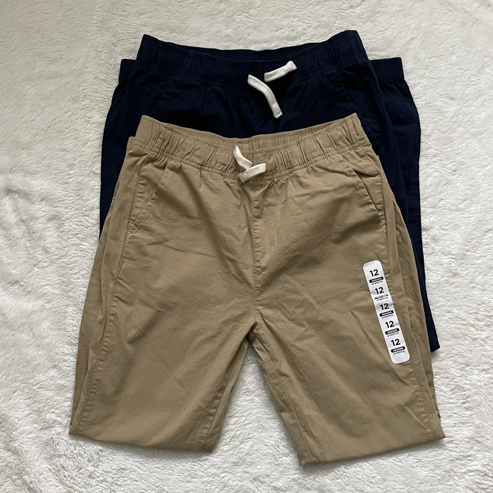 The Childrens Place Jogger Stretch Twill Navy/Tan Utility Casual 12 Set of 2